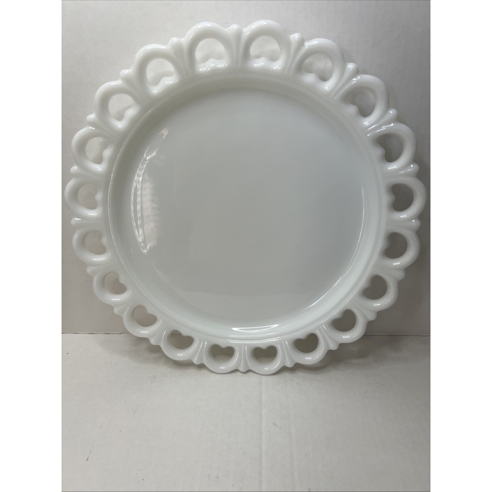 Vintage Milk Glass 13" Heart White Lace Edge Serving Platter Cake Torte Plate